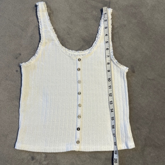 American Eagle White Ribbed Tank Medium Button Front Y2K Clean Girl Aesthetic - Picture 6 of 8
